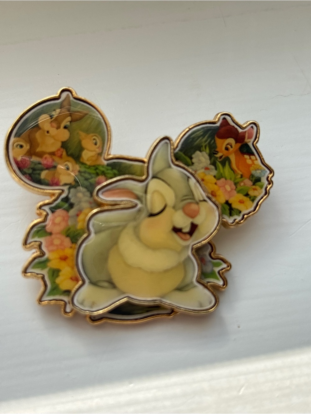 Disney Thumper Floral Bunny Enamel Pin in Gray, Cream & Yellow